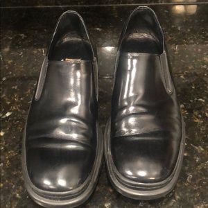 Slip on black men’s loafer; Nike rubber sole